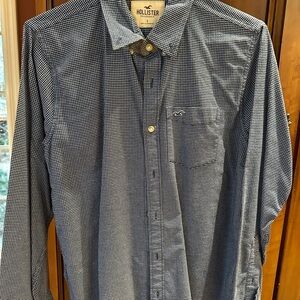 Hollister Men's Navy Gingham Shirt (stretch)